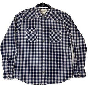 Aeropostale Mens Size XL Western Pearl Snap Button Shirt Plaid Blue White Red